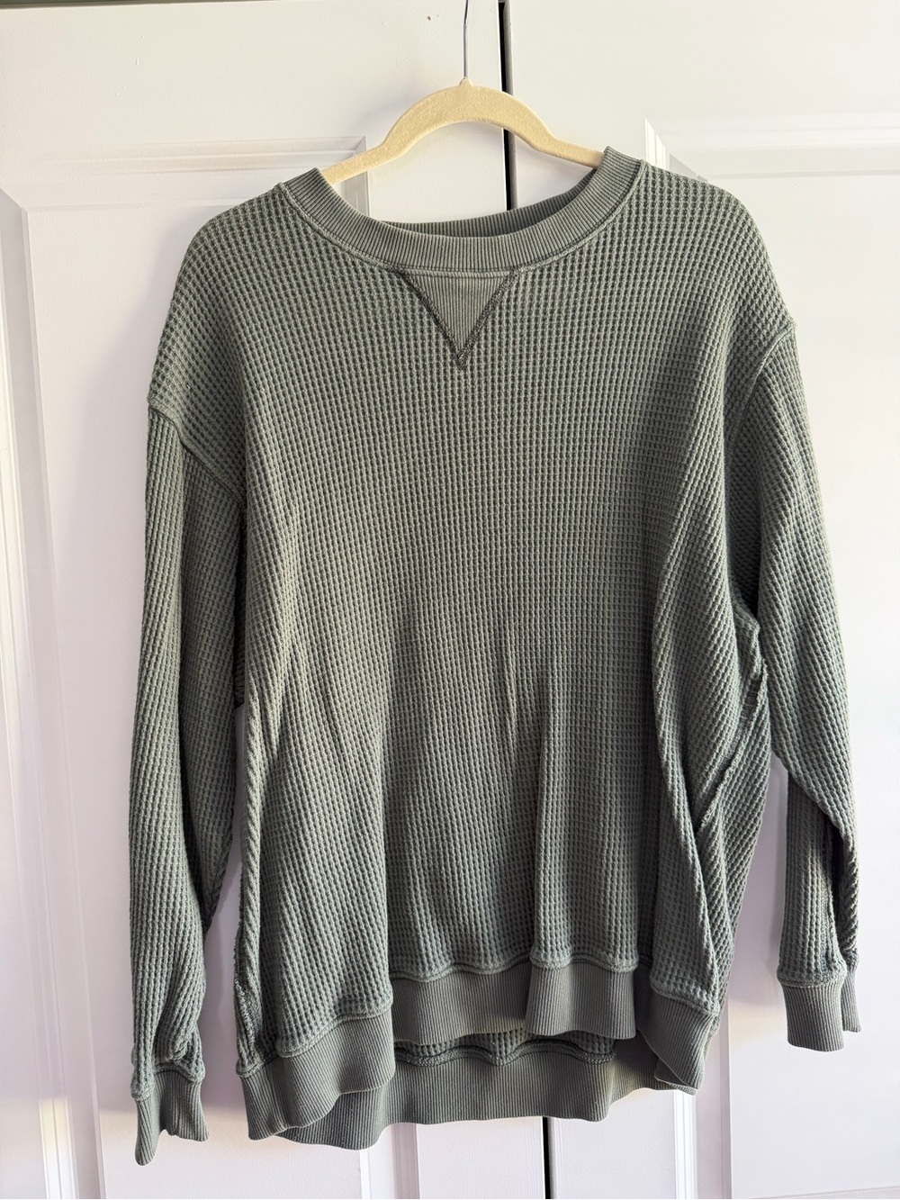 aerie Women’s Waffle Crewneck Sweater - Sage Green